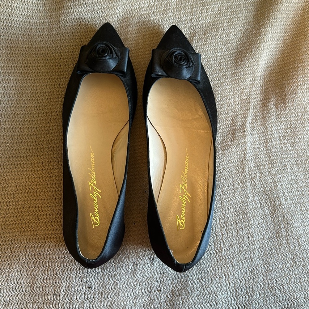 Beverly Feldman Black Flats - Satin